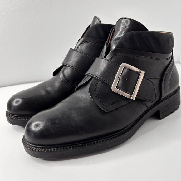 VTG Kenneth Cole Boots Mens 10.5 Black Leather Monk Strap Made in Italy 90s Moto main image 16
